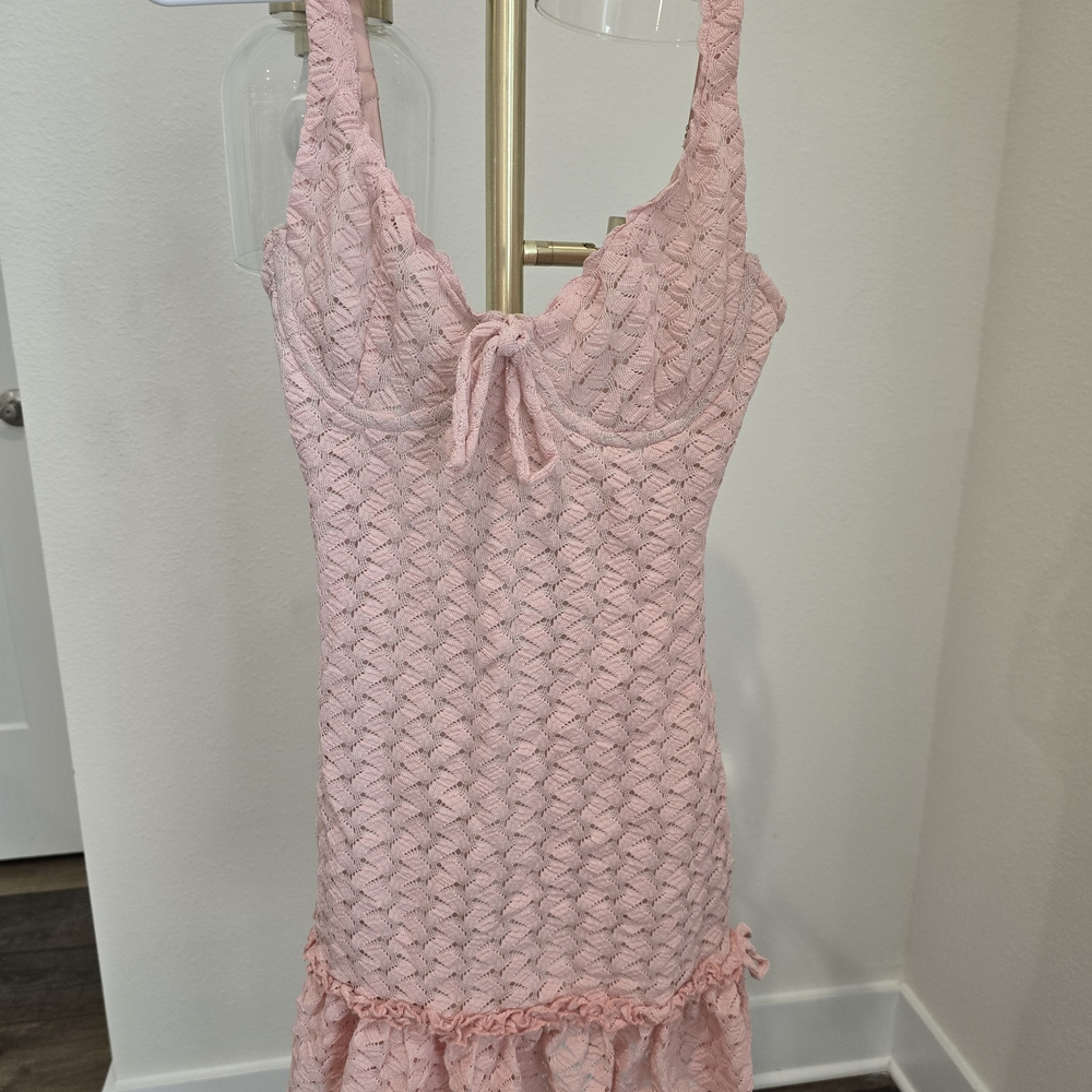 Meshki Pink Lace Mini Dress